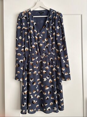 RW&CO. Blue Long-Sleeve Floral Print Wrap Dress